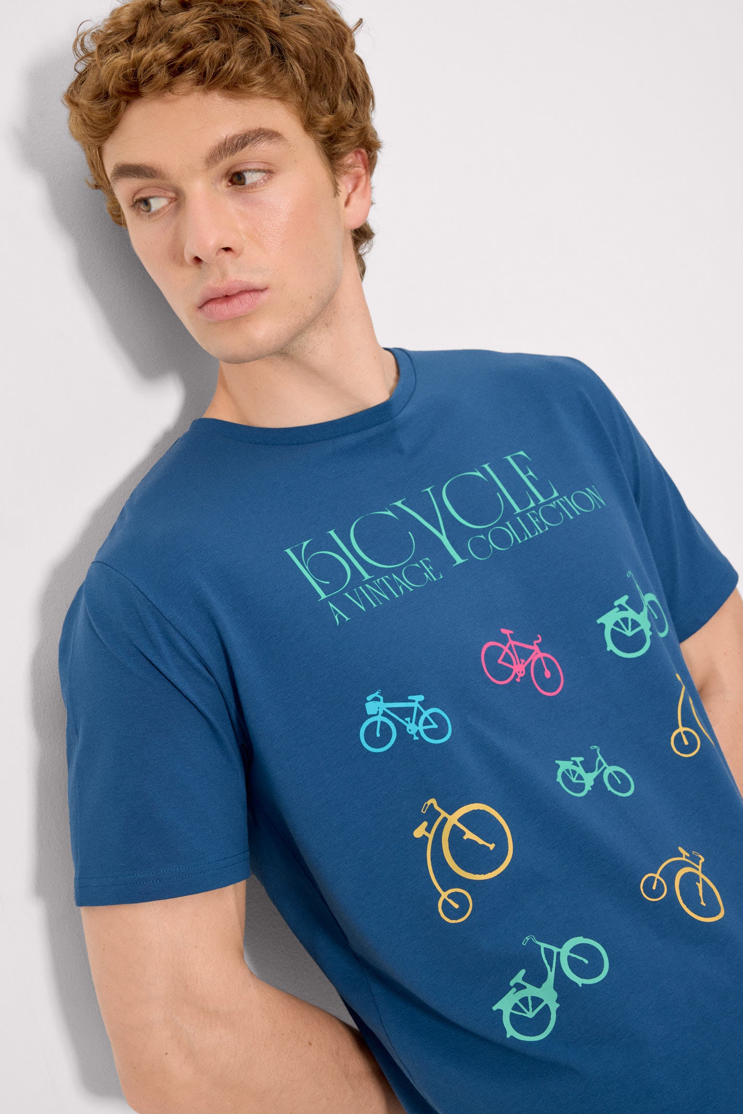 Camiseta manga corta estampado bicicletas azul - Ysabel Mora