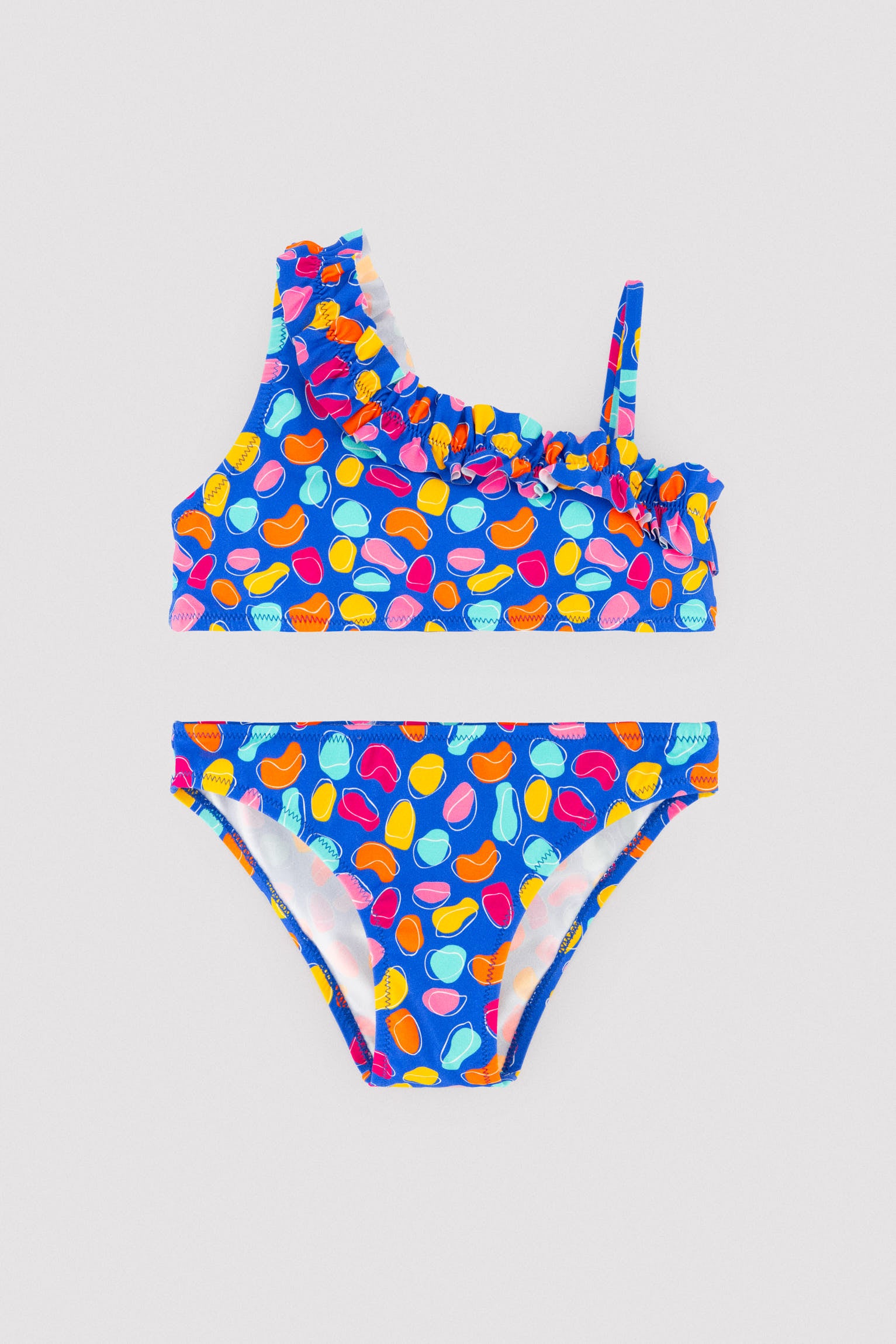 Bikini niña detalle fruncido estampado formas orgánicas multicolor - Ysabel Mora