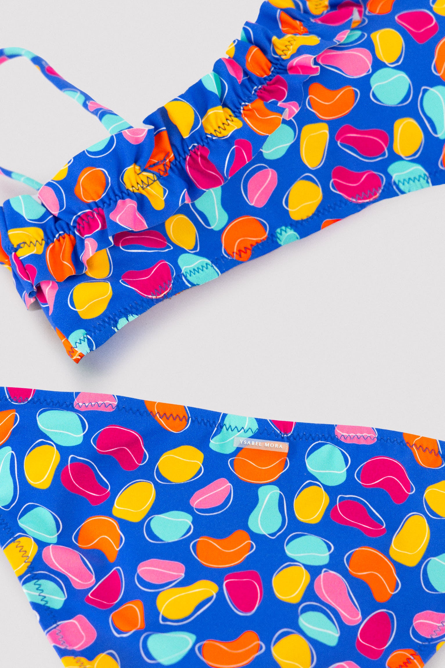 Bikini niña detalle fruncido estampado formas orgánicas multicolor - Ysabel Mora