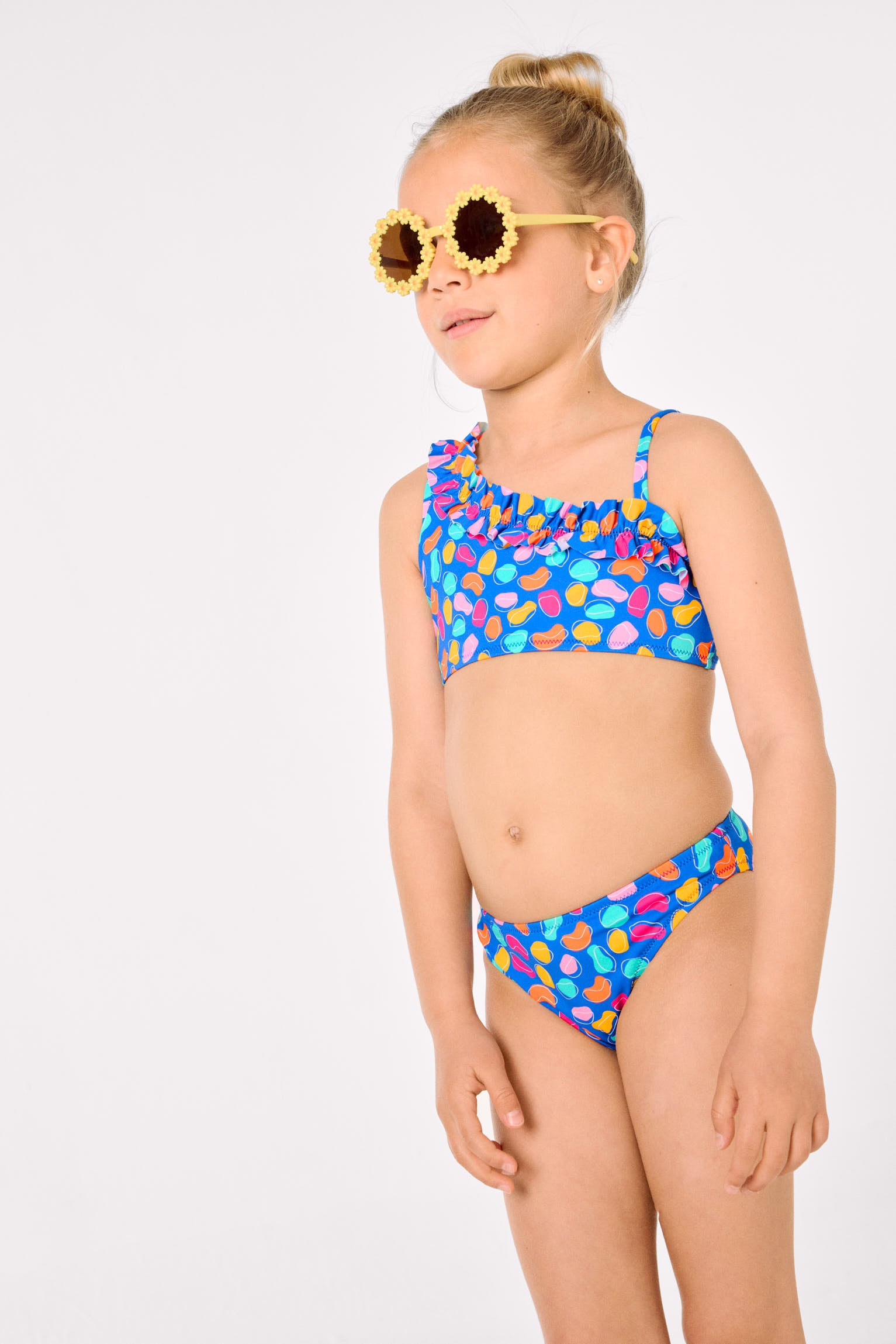 Bikini niña detalle fruncido estampado formas orgánicas multicolor - Ysabel Mora
