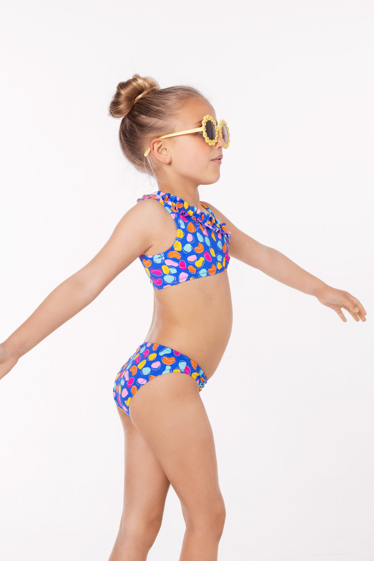 Bikini niña detalle fruncido estampado formas orgánicas multicolor - Ysabel Mora