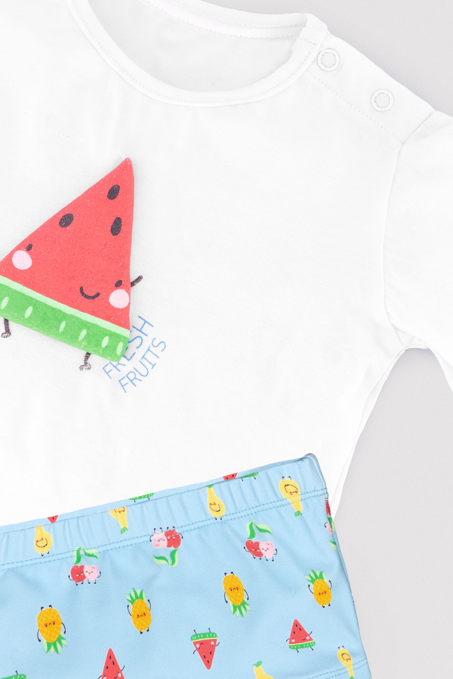 Set costume da bagno con maglietta e boxer con stampa di frutta per bambini