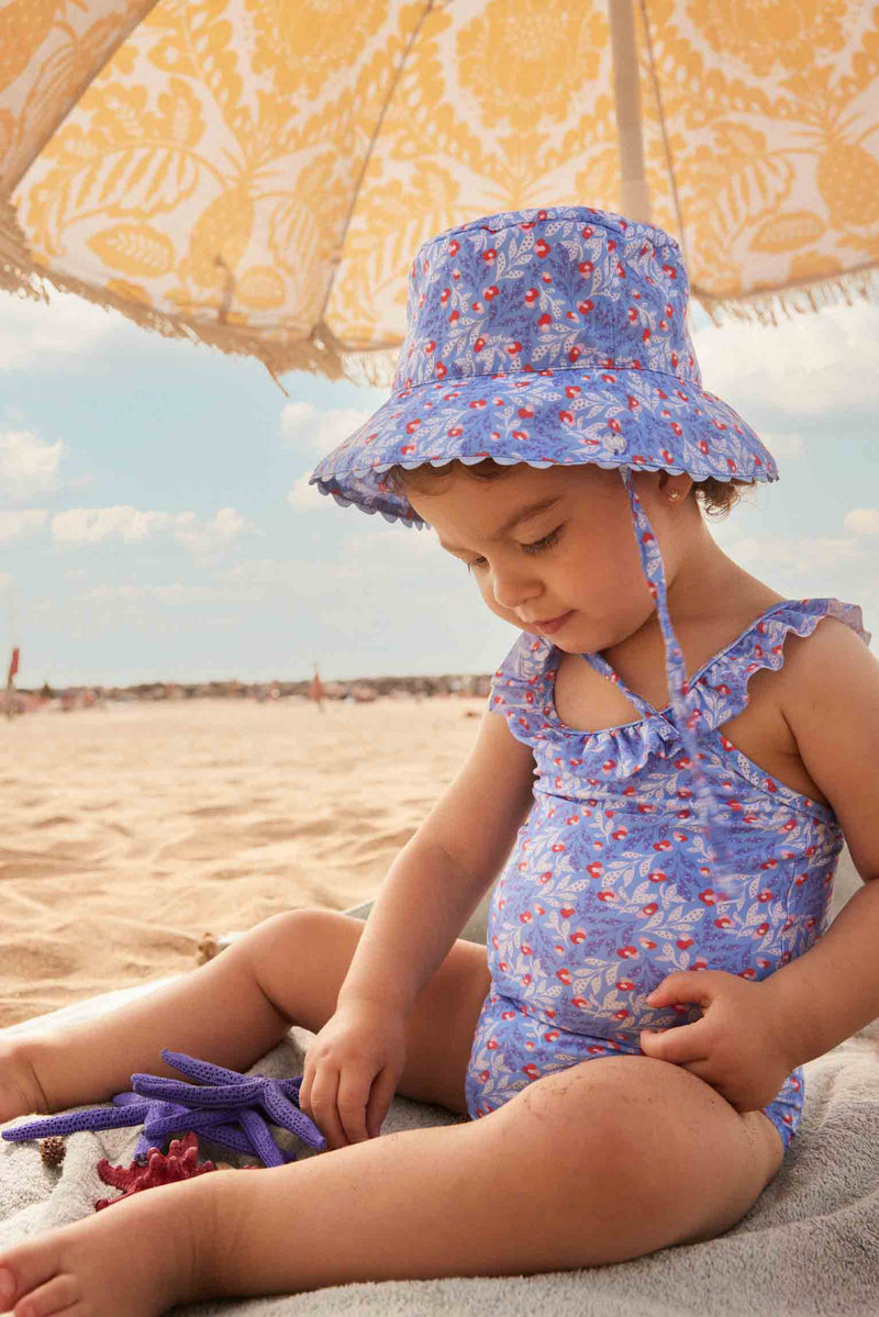 Costume da bagno per bebè e cappello da spiaggia con stampa floreale
