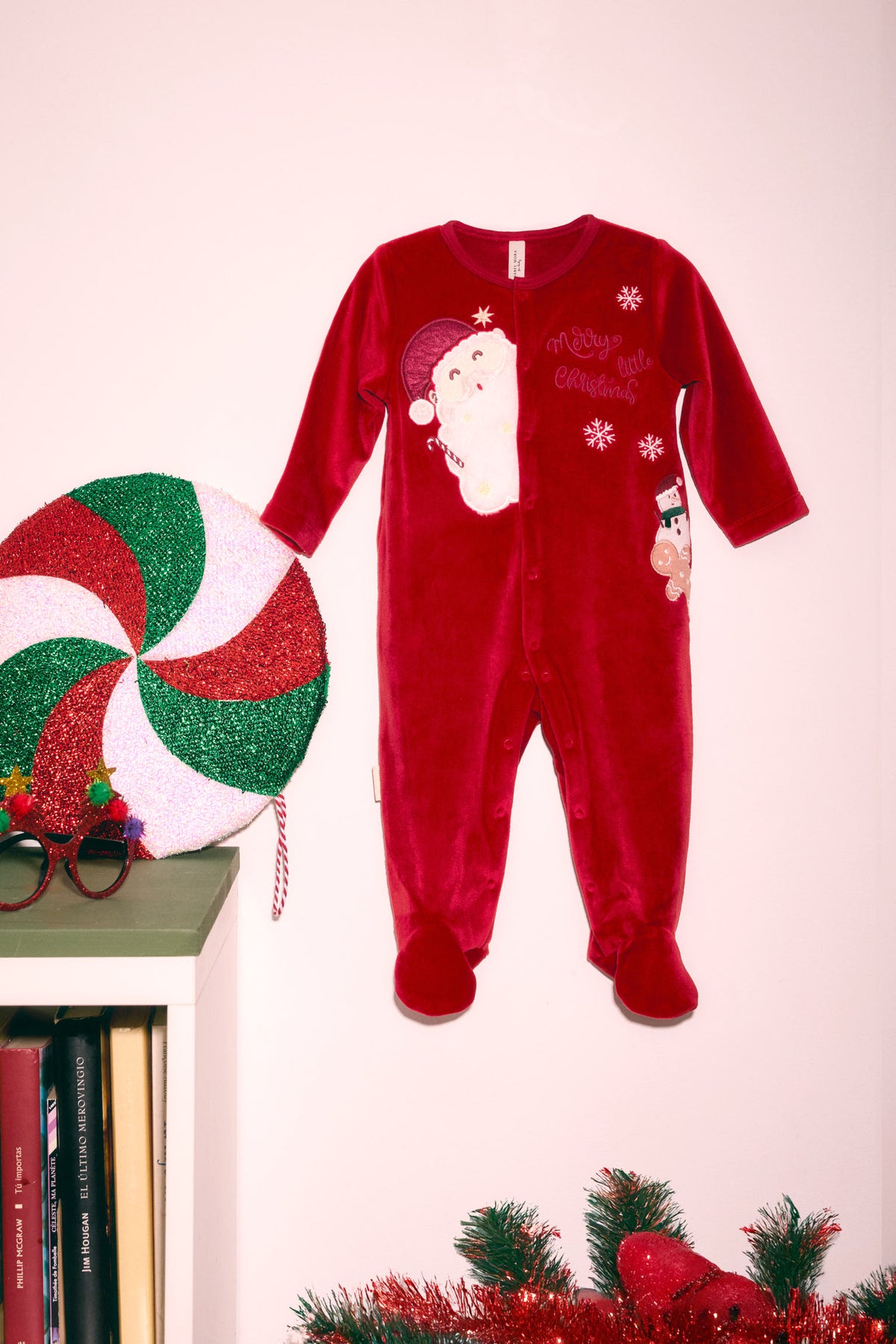 Tutina neonato manica lunga dettaglio bordado Papa Noel stampa navidad