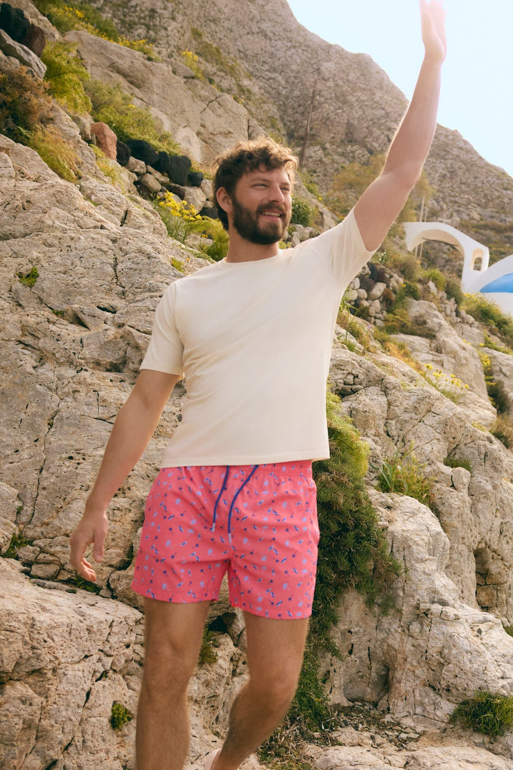 Costume da bagno intero con stampa di palme e tavole da surf