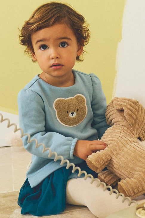Abito neonato manica lunga dettaglio orso texturizado