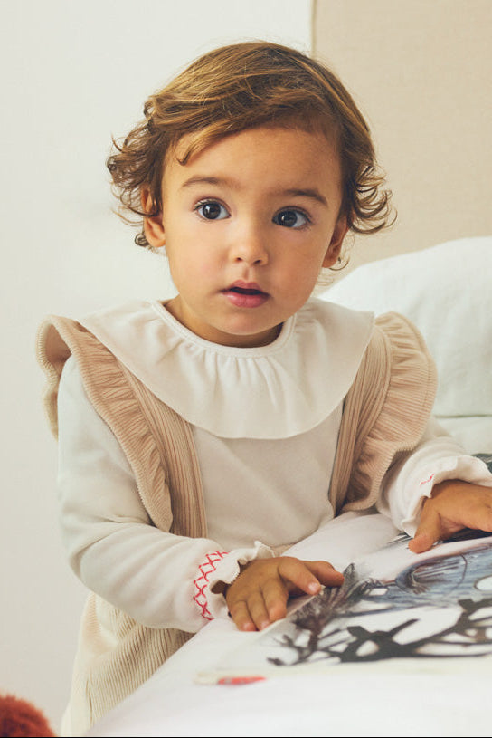 Completo neonato falda pana e maglia manica lunga volante