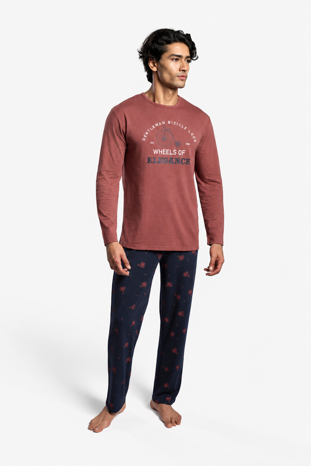 Pigiama lungo cotone uomo stampa Gentleman Bicicle Look