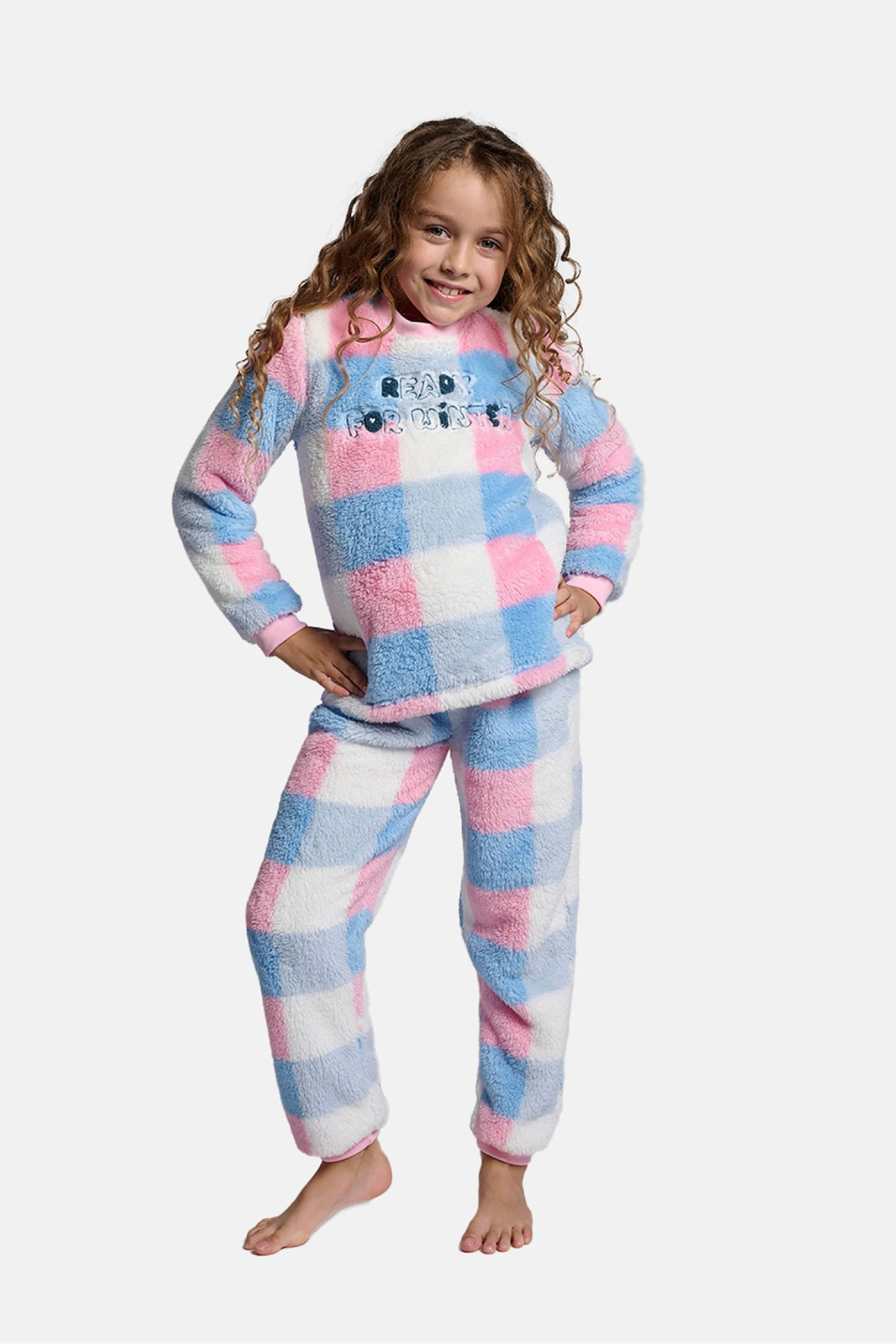 Pigiama lungo polar borreguito bambina Ready for Winter stampa cuadros