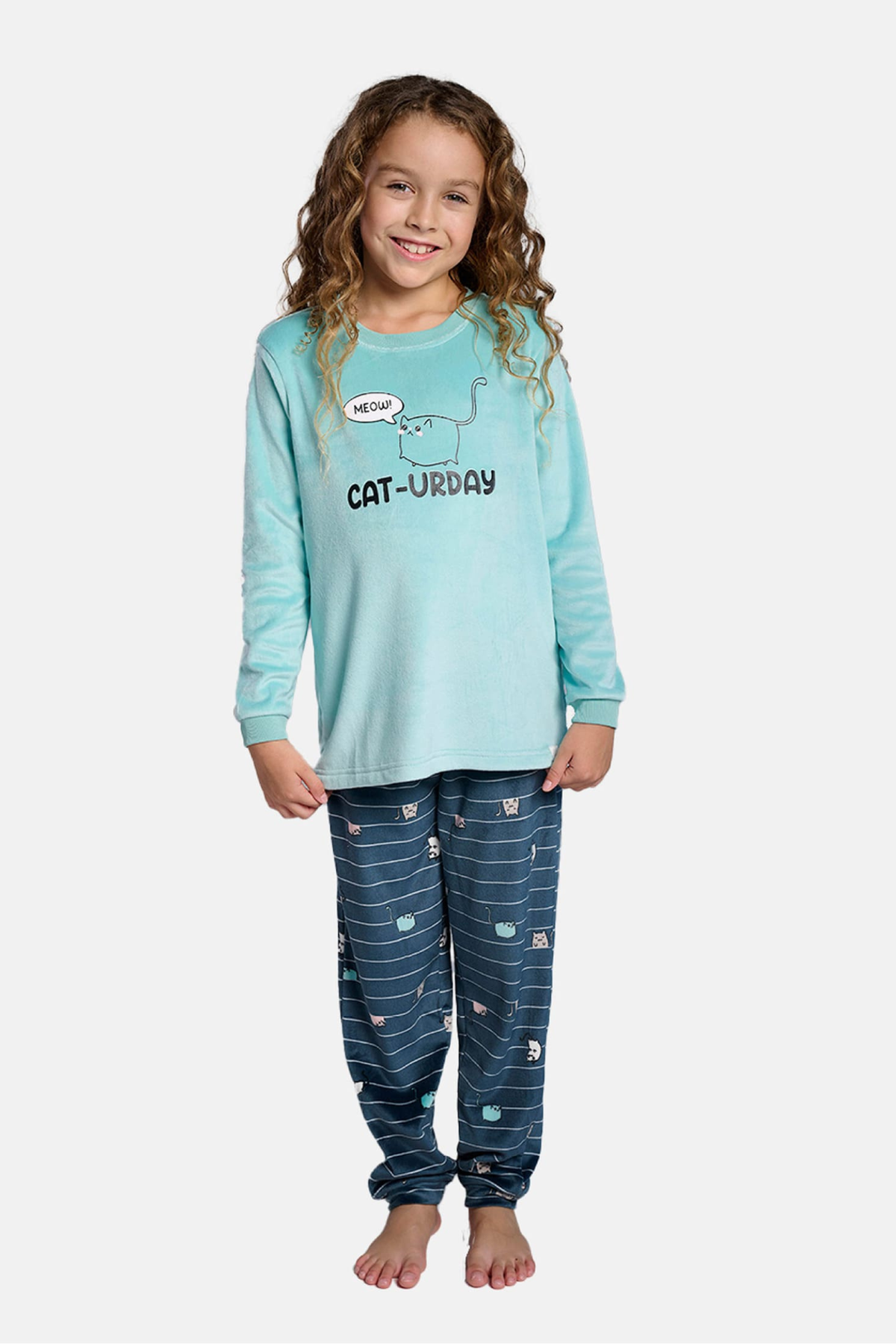 Pigiama lungo bambina terciopelo cat-urday stampa righe