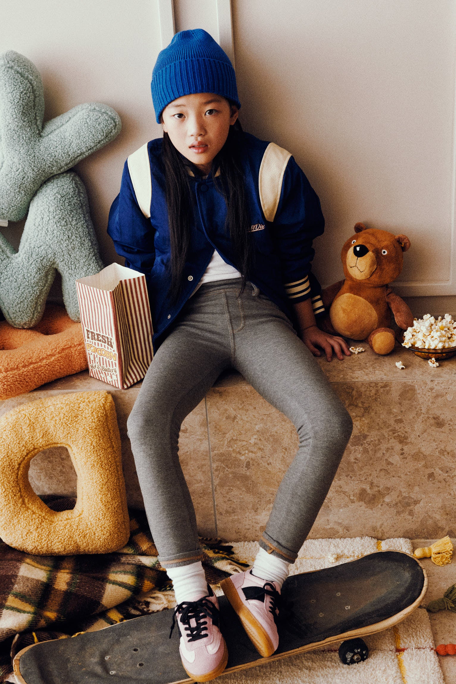 Leggings termici effetto denim grigio per bambine
