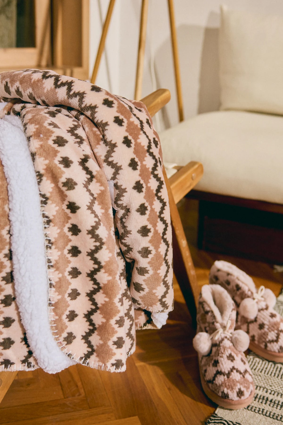 Coperta in sherpa con stampa etnica
