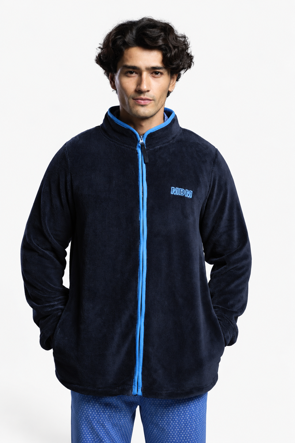 Bata corta polar coralina uomo detalle bordado azul marino