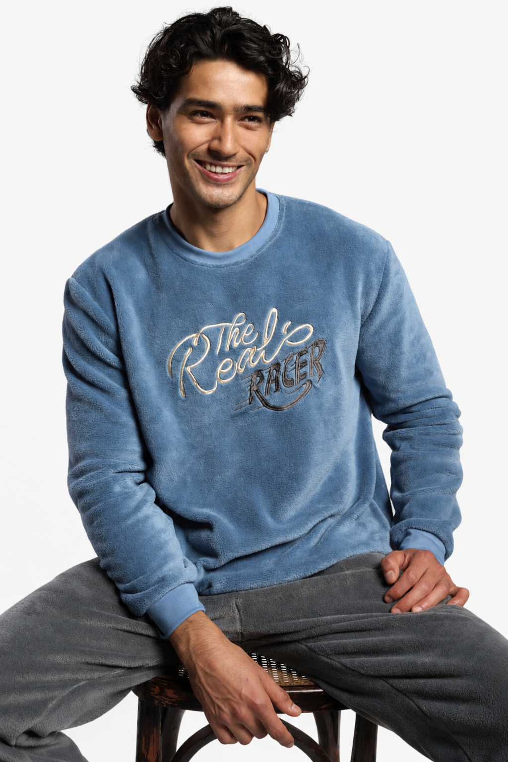 Pijama largo uomo polar coralina azul y gris The Real Racer