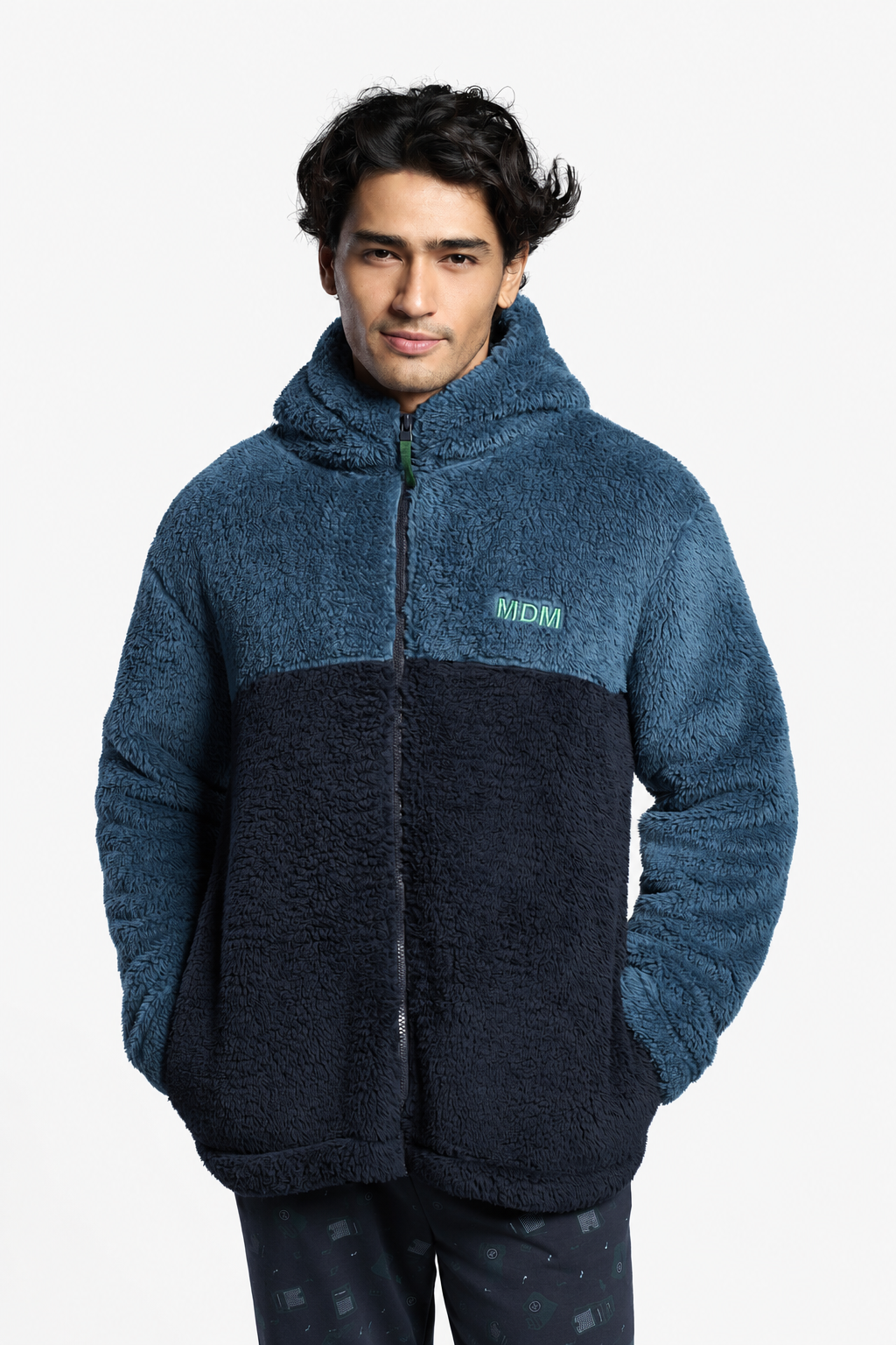 Bata corta polar borreguito uomo cierre cremallera capucha bicolor