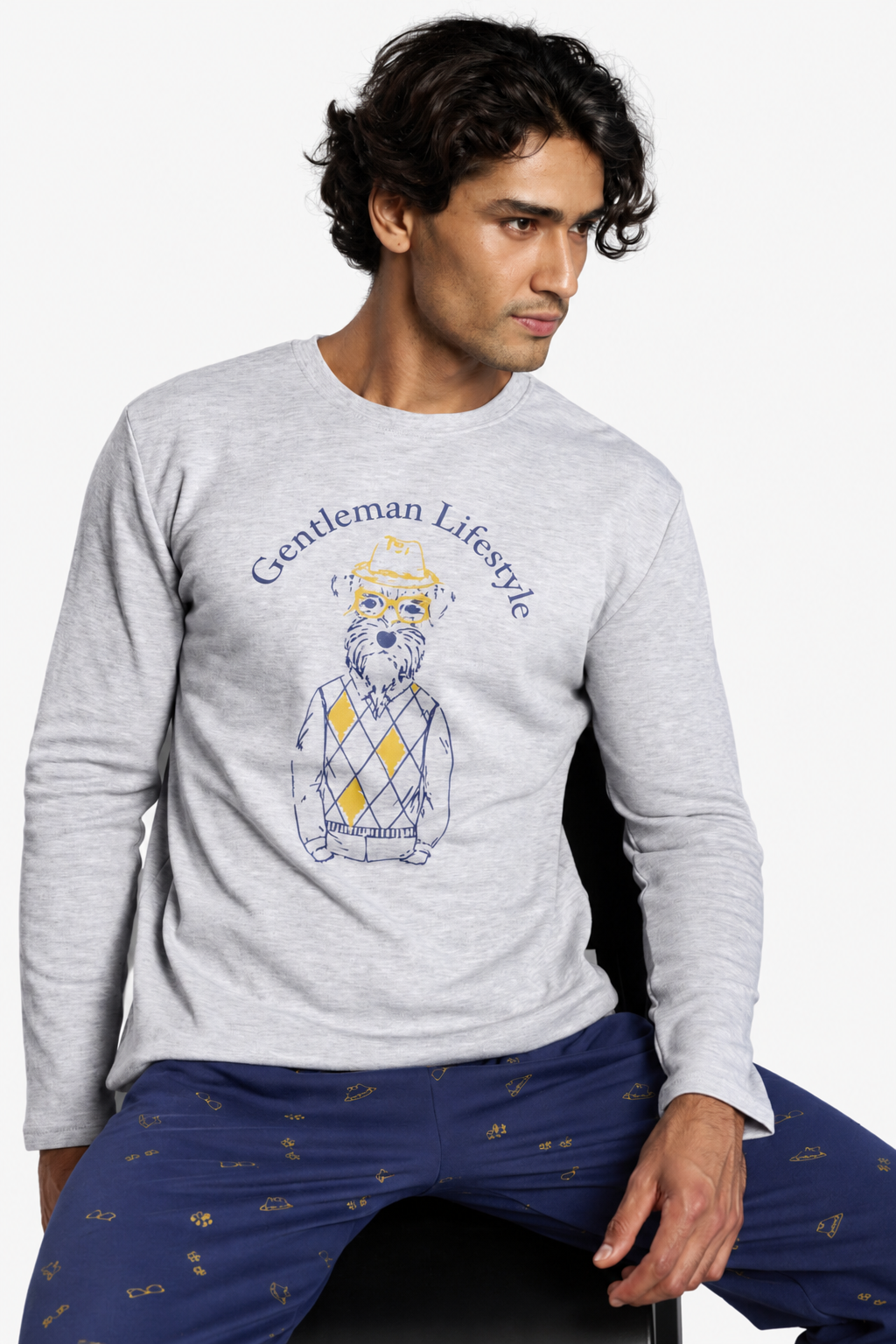 Pigiama lungo uomo afelpado stampa Gentleman Lifestyle