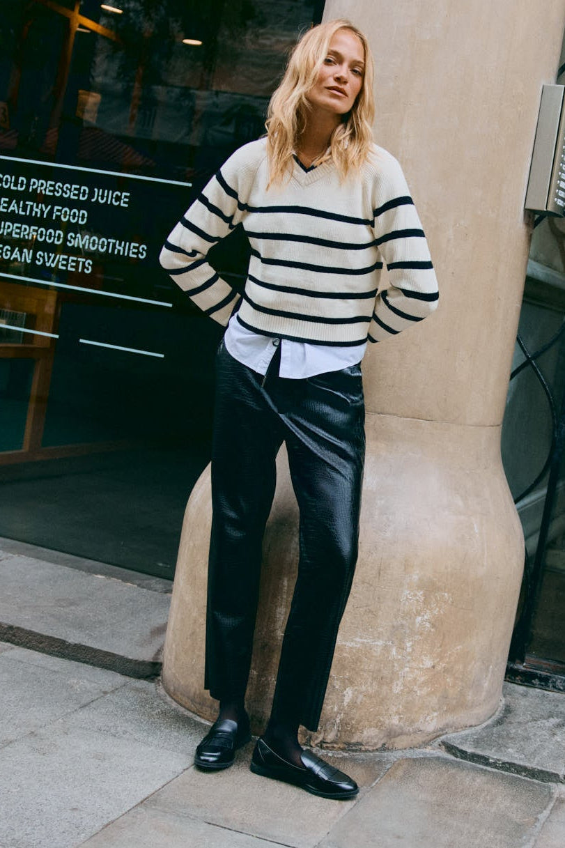 Pantaloni de vita alta efecto piel nero