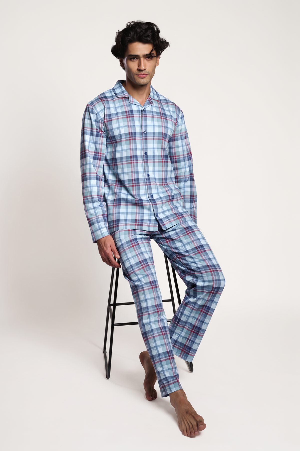 Pijama camisero largo uomo algodón cuadros