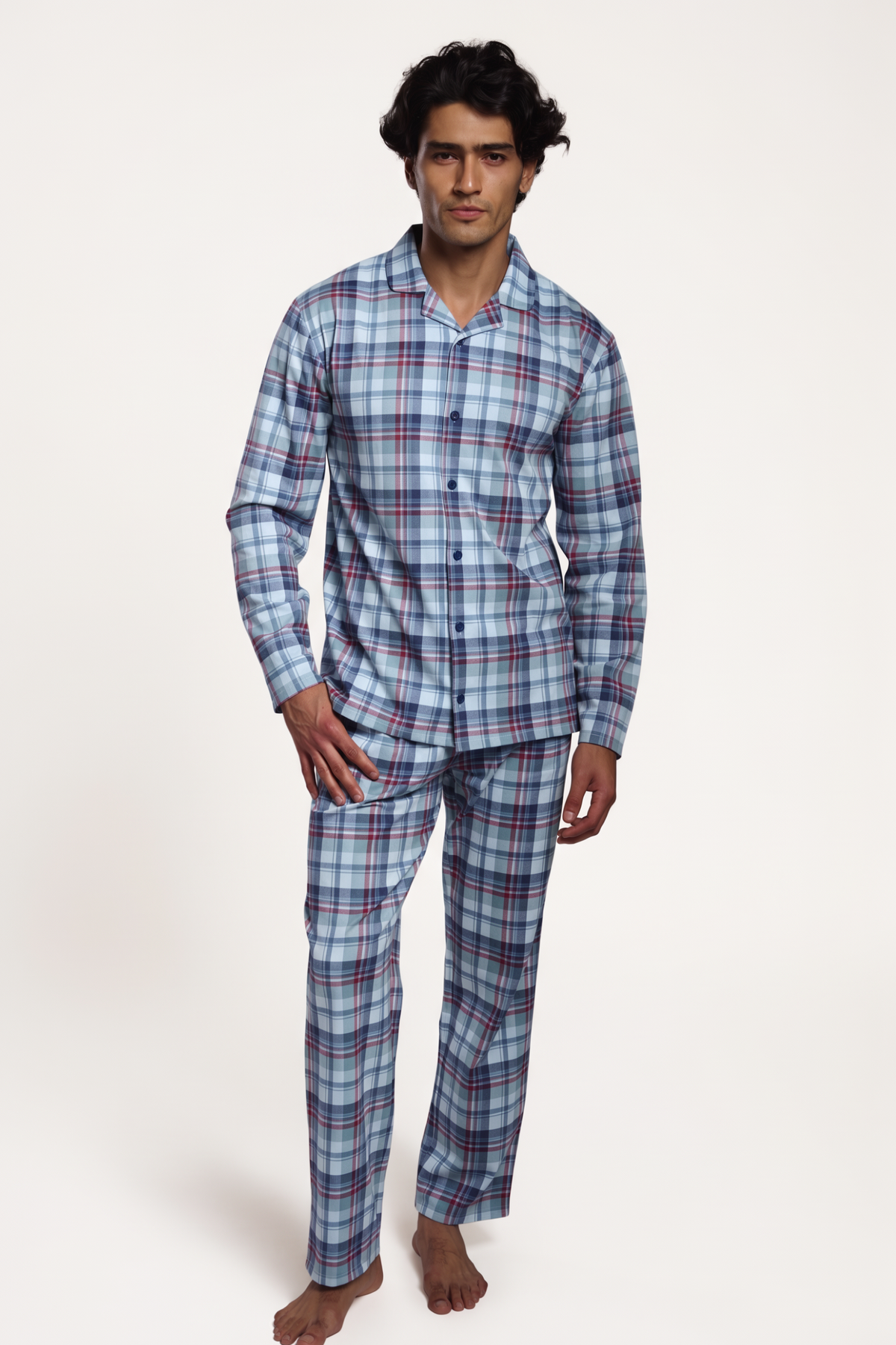 Pijama camisero largo uomo algodón cuadros