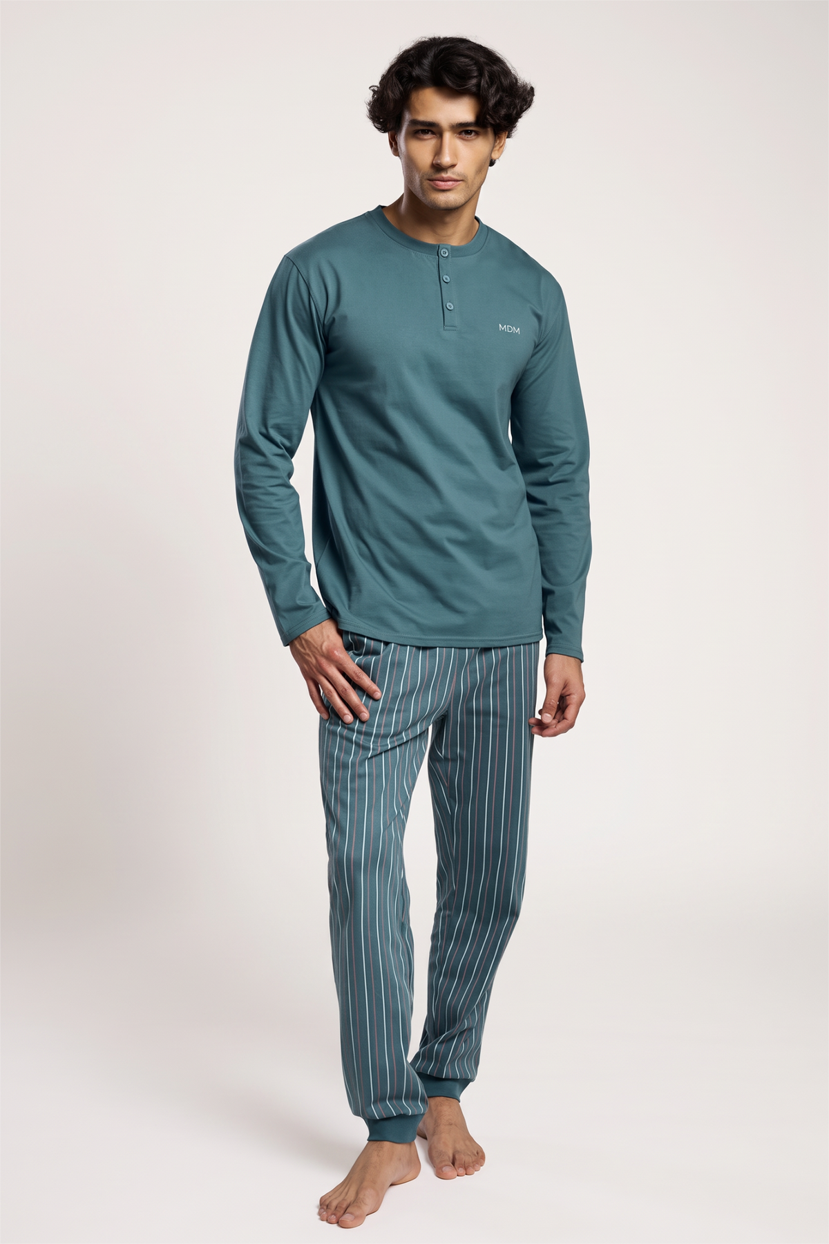 Pigiama lungo uomo cotone cuello panadero stampa righe