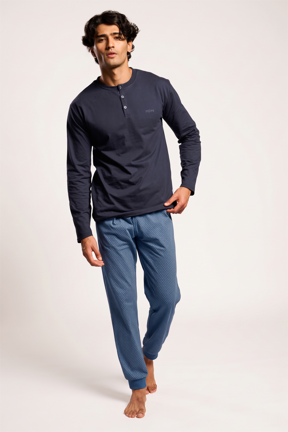 Pigiama lungo camisero uomo cotone cuello panadero stampa