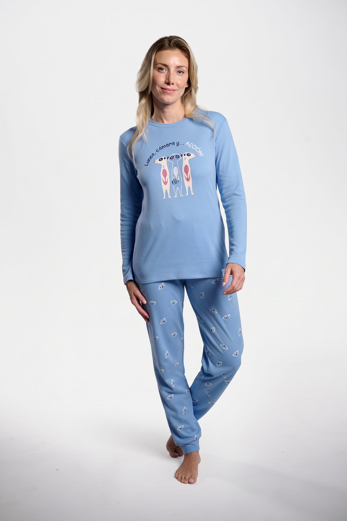 Pijama largo afelpado donna suricatos azul