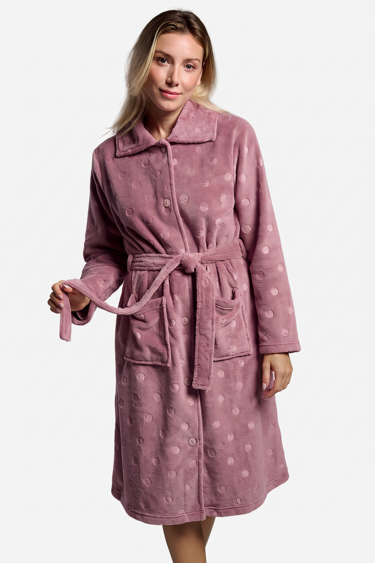 Bata midi polar coralina donna rosa lunares