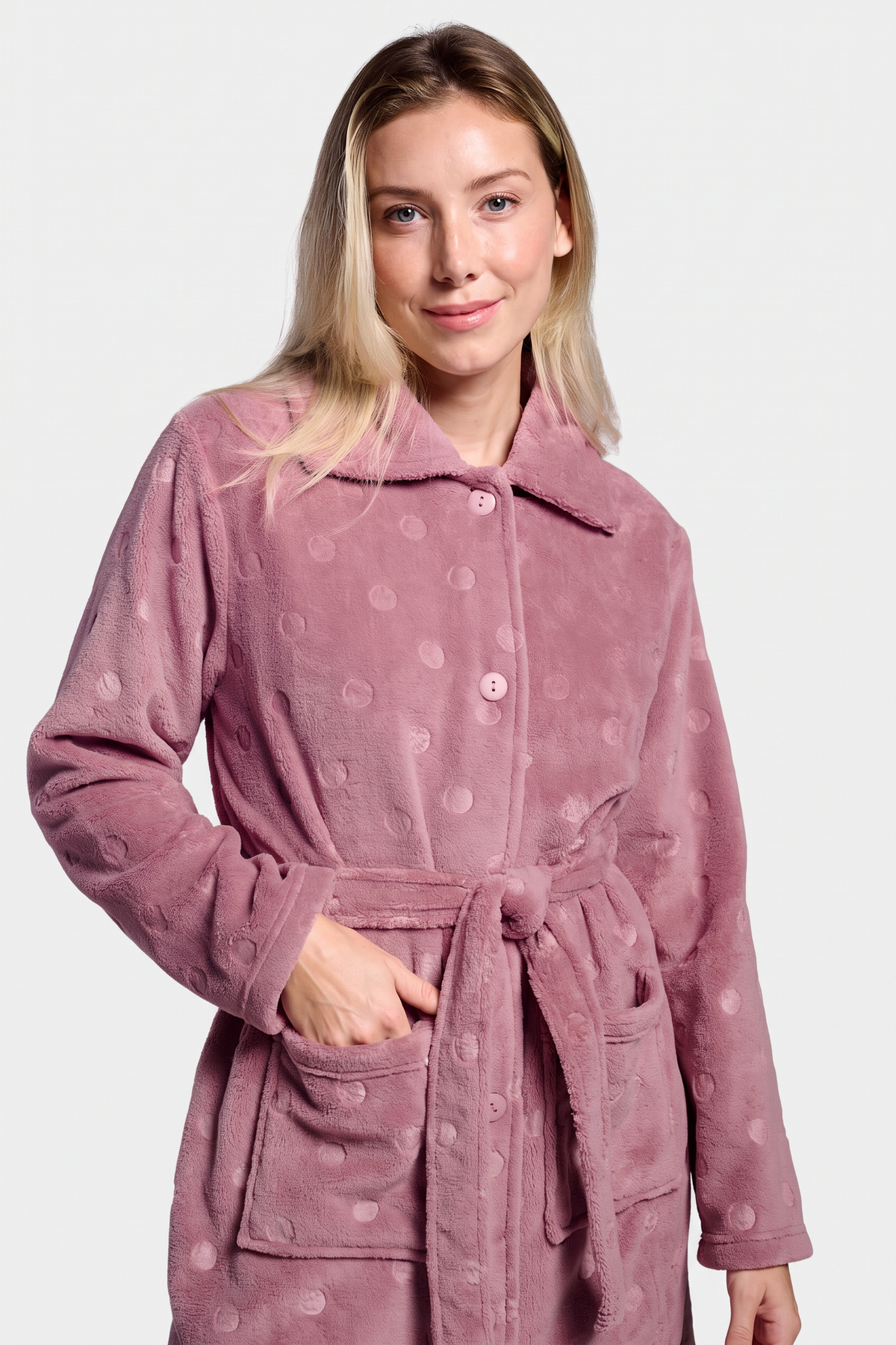 Bata midi polar coralina donna rosa lunares