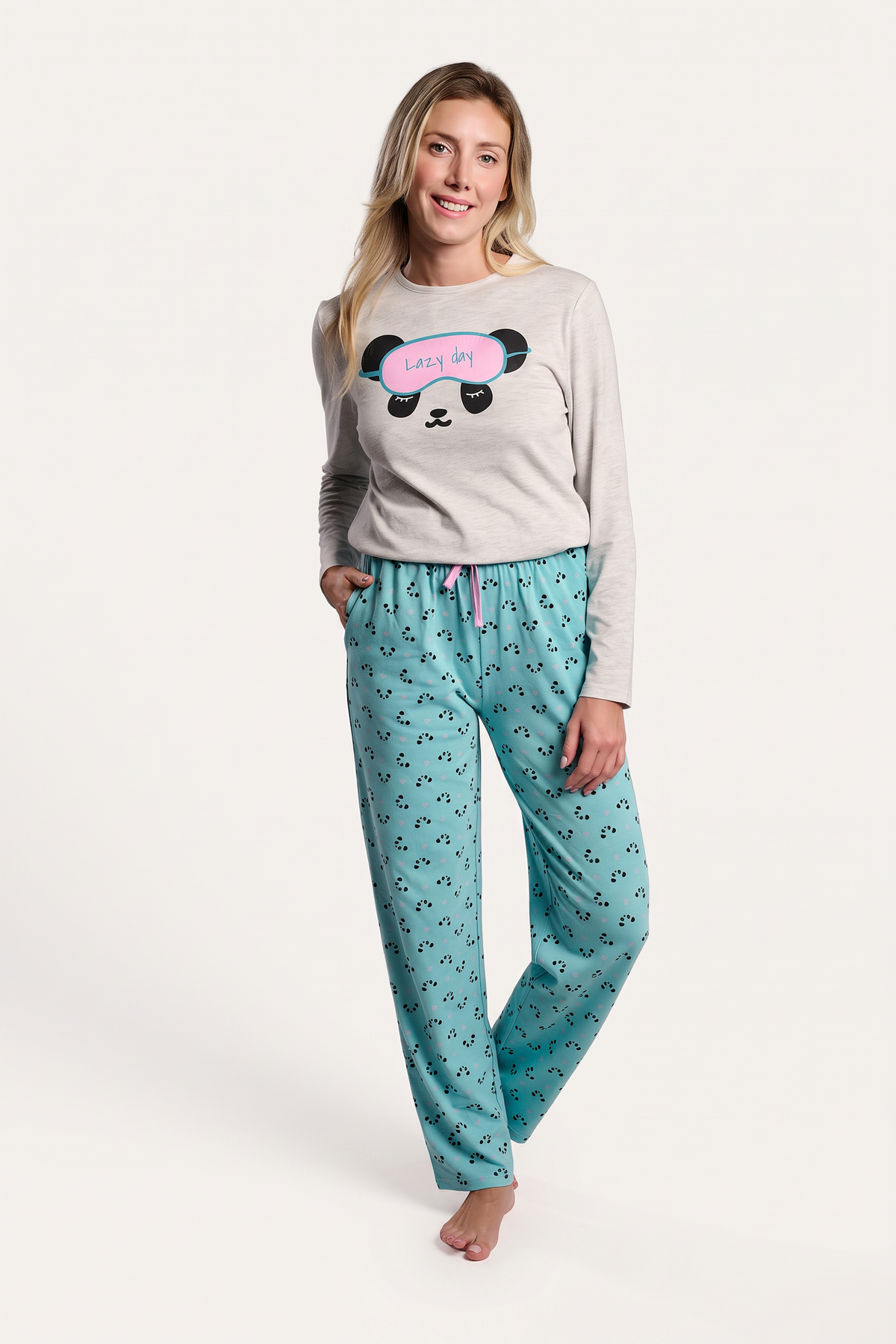 Pigiama lungo cotone donna stampa pandas