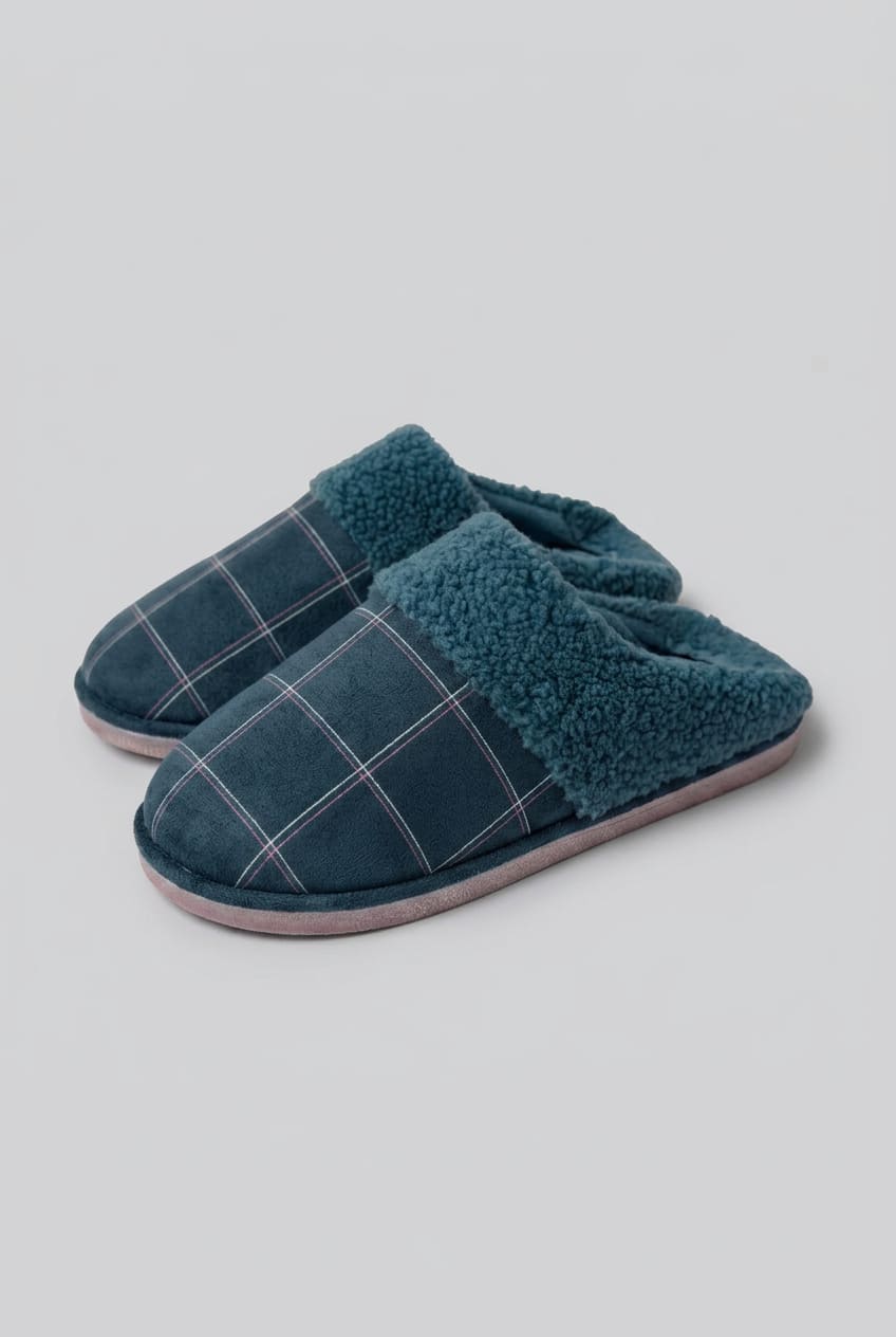 Pantofole da uomo a righe con interno sherpa